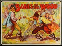 5w0040 BABES IN THE WOOD stage play British quad 1930s artwork of kids watching men duelling!