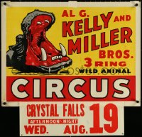 5w0080 AL G. KELLY & MILLER BROS. CIRCUS 21x28 circus poster 1950s wild art of hippo opening jaws!