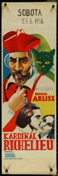 5w0093 CARDINAL RICHELIEU Czech 12x37 1936 George Arliss & O'Sullivan with cat by Zikaw, ultra rare!