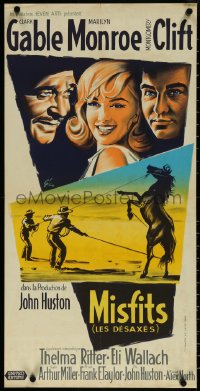 5w0100 MISFITS French 16x32 1961 Huston, Grinsson art of Clark Gable, Marilyn Monroe & Clift, rare!