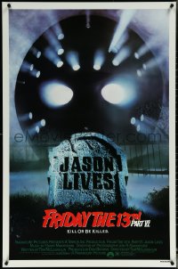 5w0753 FRIDAY THE 13th PART VI 1sh 1986 Jason Lives, cool image of hockey mask over tombstone!
