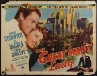 5w0476 GREAT MAN'S LADY style A 1/2sh 1941 Barbara Stanwyck marries Joel McCrea and lives to be 109!