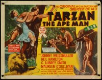 5w0534 TARZAN THE APE MAN style A 1/2sh R1954 great art of Johnny Weismuller & Maureen O'Sullivan!