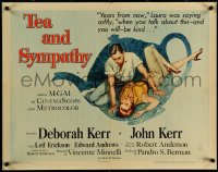 5w0535 TEA & SYMPATHY style A 1/2sh 1956 art of Deborah Kerr & John Kerr by Gale, classic tagline!
