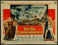 5w0537 TEN COMMANDMENTS style A 1/2sh 1956 Charlton Heston, Yul Brynner & cast, Cecil B. DeMille!