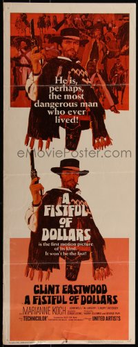 5w0580 FISTFUL OF DOLLARS insert 1967 Sergio Leone, Eastwood is perhaps the most dangerous man!