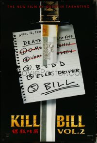 5w0836 KILL BILL: VOL. 2 teaser DS 1sh 2004 Quentin Tarantino, cool image of katana through hit list!