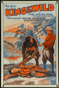 5w0838 KING OF THE WILD 1sh R1946 Karloff top-billed, half-man half-ape grabbing unconscious man!