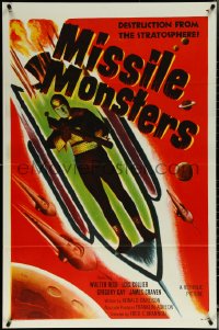 5w0894 MISSILE MONSTERS 1sh 1958 aliens bring destruction from the stratosphere, wacky sci-fi art!