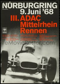 5w0187 6 HOURS OF NURBURGRING 23x33 German special poster 1968 great image of race car in rain!