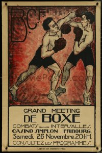 5w0202 GRAND MEETING DE BOXE 25x38 Swiss special poster 1930s Jordan art of two men boxing, rare!