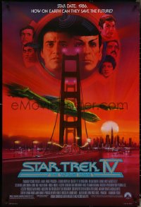 5w1013 STAR TREK IV 1sh 1986 art of Leonard Nimoy, Shatner & Klingon Bird-of-Prey by Bob Peak!