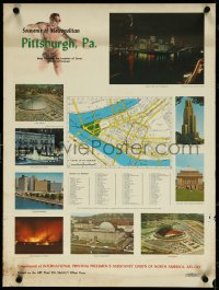 5w0252 PITTSBURGH PA 18x24 travel poster 1960s cool map of the city with points of interest!