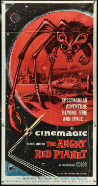 5y0650 ANGRY RED PLANET 3sh 1960 great artwork of gigantic drooling bat-rat-spider creature!