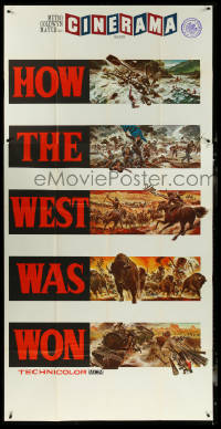 5y0683 HOW THE WEST WAS WON Cinerama 3sh 1964 five great Reynold Brown art images, ultra rare!