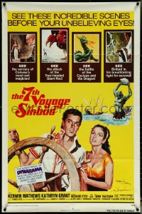 5y0041 7th VOYAGE OF SINBAD signed 1sh R1975 by BOTH by director Nathan Juran AND Ray Harryhausen!