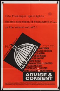 5y1009 ADVISE & CONSENT int'l 1sh 1962 Otto Preminger, cool Saul Bass Washington Capitol artwork!