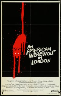 5y1015 AMERICAN WEREWOLF IN LONDON int'l 25x40 1sh 1981 art of red wolf over black background!
