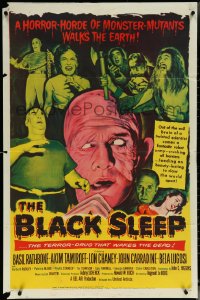 5y1050 BLACK SLEEP 1sh 1956 Lon Chaney Jr., Bela Lugosi, Tor Johnson, terror-drug wakes dead!