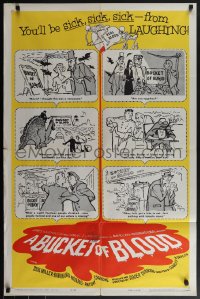 5y1060 BUCKET OF BLOOD 1sh 1959 Roger Corman, AIP, great RLL cartoon comic monster art!