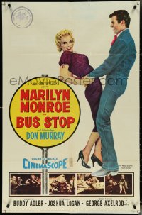 5y1061 BUS STOP 1sh 1956 full-length art of cowboy Don Murray holding sexy Marilyn Monroe!