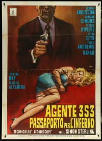 5y0594 AGENT 3S3: PASSPORT TO HELL Italian 1p 1965 art of spy w/gun over sexy girl by de Berardinis!