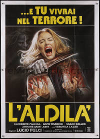 5y0257 BEYOND Italian 2p 1981 Lucio Fulci, disturbing Sciotti art of girl getting throat slashed!