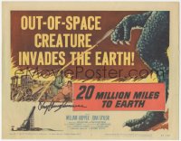 5y0001 20 MILLION MILES TO EARTH signed TC 1957 by Ray Harryhausen, space creature invades Earth!