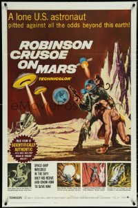 5y1347 ROBINSON CRUSOE ON MARS 1sh 1964 cool sci-fi art of Paul Mantee & his man Friday!