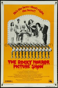 5y1350 ROCKY HORROR PICTURE SHOW style B 1sh 1975 Tim Curry is the hero, wacky cast portrait!