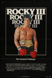 5y1355 ROCKY III 1sh 1982 image of boxer & director Sylvester Stallone with gloves & title belt!