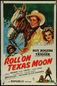 5y1356 ROLL ON TEXAS MOON 1sh 1946 art of Roy Rogers with Trigger, Dale Evans & Gabby Hayes!