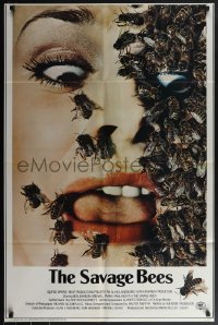 5y1364 SAVAGE BEES 1sh 1976 terrifying horror close-up image of bees crawling on girl's face!