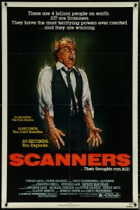 5y1365 SCANNERS 1sh 1981 David Cronenberg, in 20 seconds your head explodes, cool art by Joann!