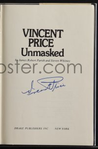5y0039 VINCENT PRICE signed hardcover book 1974 Vincent Price Unmasked by Parish & Whitney!
