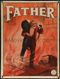 5z0080 FATHER vertical British quad 1912 cool art of evil man saved from fire, Padre, ultra rare!