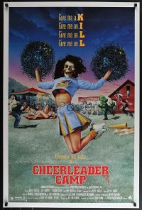 5z0344 CHEERLEADER CAMP 1sh 1987 John Quinn directed, wacky image of sexy cheerleader w/skull head!