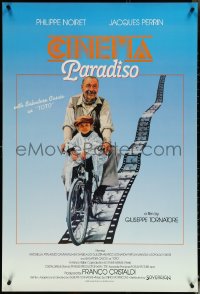 5z0345 CINEMA PARADISO int'l 1sh 1990 Philippe Noiret & Salvatore Cascio on bike!