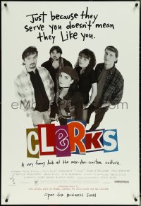 5z0347 CLERKS advance 1sh 1994 Kevin Smith, just because they serve you doesn't mean they like you!