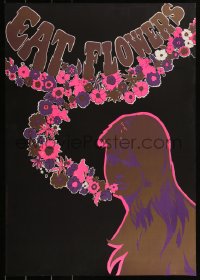5z0778 EAT FLOWERS 20x29 Dutch commercial poster 1960s psychedelic Slabbers art of woman & flowers!