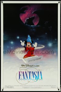 5z0385 FANTASIA DS 1sh R1990 Mickey from Sorcerer's Apprentice & Chernabog from Night on Bald Mountain!