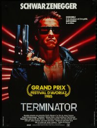5z0214 TERMINATOR French 24x32 1985 close up of classic cyborg Arnold Schwarzenegger with gun!