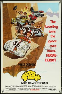 5z0424 HERBIE GOES TO MONTE CARLO 1sh 1977 Disney, wacky art of Volkswagen Beetle car racing!