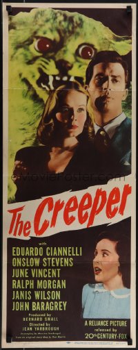 5z0676 CREEPER insert 1948 great art of frightened couple and wacky crazed cat!