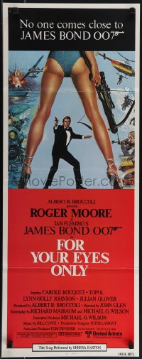 5z0685 FOR YOUR EYES ONLY int'l insert 1981 Bysouth art of Roger Moore as Bond 007 & sexy legs!