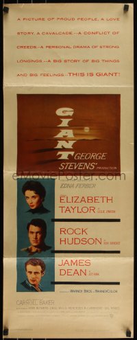 5z0686 GIANT insert 1956 James Dean, Elizabeth Taylor, Hudson, George Stevens classic, ultra rare!
