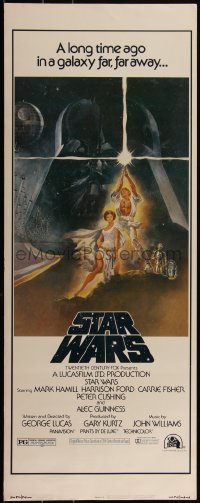 5z0714 STAR WARS insert 1977 George Lucas classic, iconic Tom Jung art of Vader over Luke & Leia!