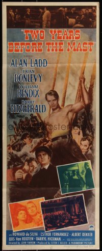 5z0724 TWO YEARS BEFORE THE MAST insert 1945 art of barechested Alan Ladd, Brian Donlevy, Bendix!