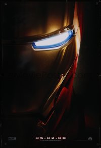 5z0438 IRON MAN teaser DS 1sh 2008 Robert Downey Jr. is Iron Man, cool close-up of mask!