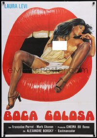 5z0250 GREEDY MOUTH export Italian 1sh 1981 striking artwork of super sexy Laura Levi in open mouth!